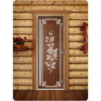 Дверь для сауны DoorWood (Дорвуд) 70x210 Престиж (с рисунком) Розы левая (сатин)